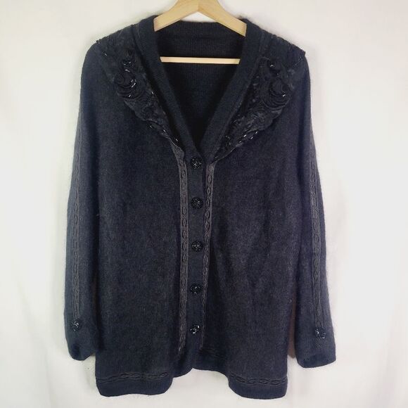Vintage Elegant Black Women's Cardigan Sweater - Picture 1 of 12